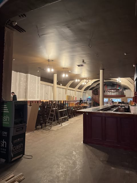 The bar and vaulted dining room at Tavern Co. Social during the fit-out